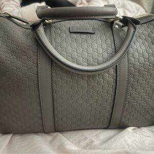 Gucci Charcoal Embossed Leather Satchel